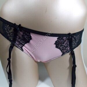 Victoria's Secret pink with black lace garter panty size Small